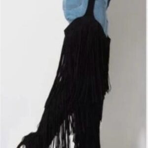 Stylish Black and Blue Fringed Women Jeans